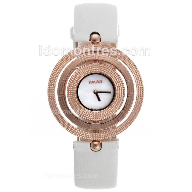 Versace Rose Gold Case MOP Dial with Leather Strap-Lady Size