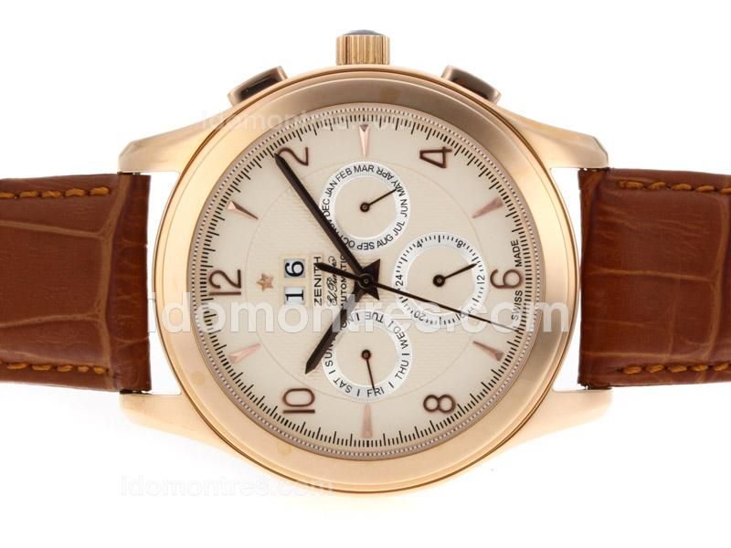 Zenith Classic Perpetual Calendar Automatic Rose Gold Case with Champagne Dial-Leather Strap
