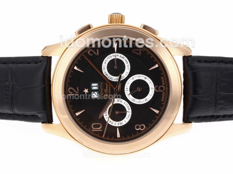 Zenith Classic Perpetual Calendar Automatic Rose Gold Case with Black Dial and Strap