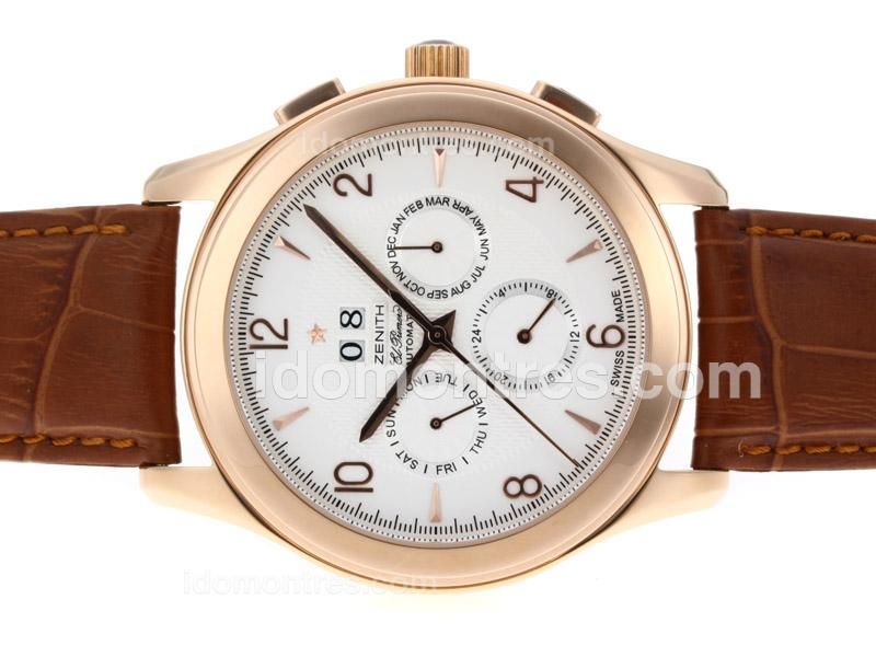 Zenith Classic Perpetual Calendar Automatic Rose Gold Case with White Dial-Leather Strap