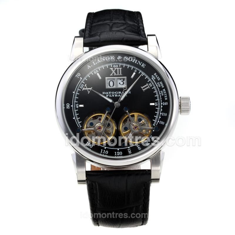 A Lange & Sohne Datograph Flyback Tourbillon Automatic with Black Dial-Black Leather Strap
