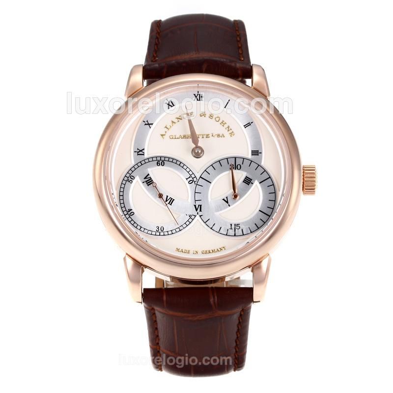 A.Lange & Sohne Automatic Rose Gold Case with Champagne Dial-Brown Leather Strap