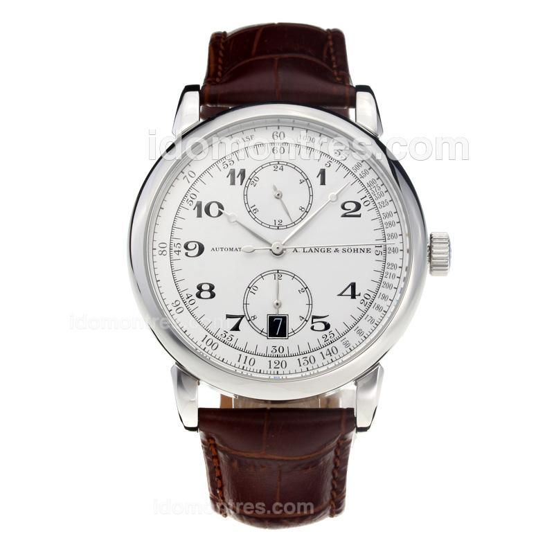 A.Lange & Sohne Automatic with White Dial-Brown Leather Strap