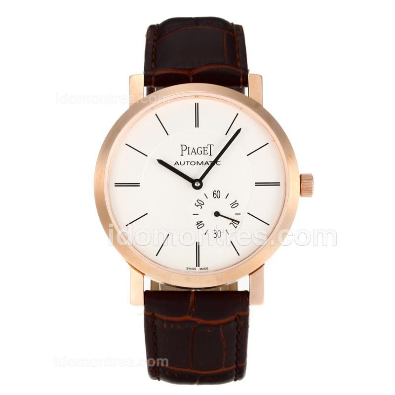 Piaget Altiplano Automantic Rose Gold Case with White Dial-Leather Strap