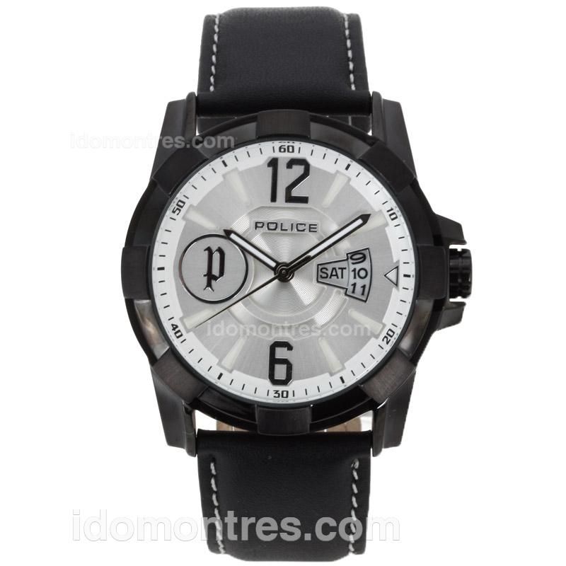 Police Scout PVD Case with Silver Dial -Leather Strap