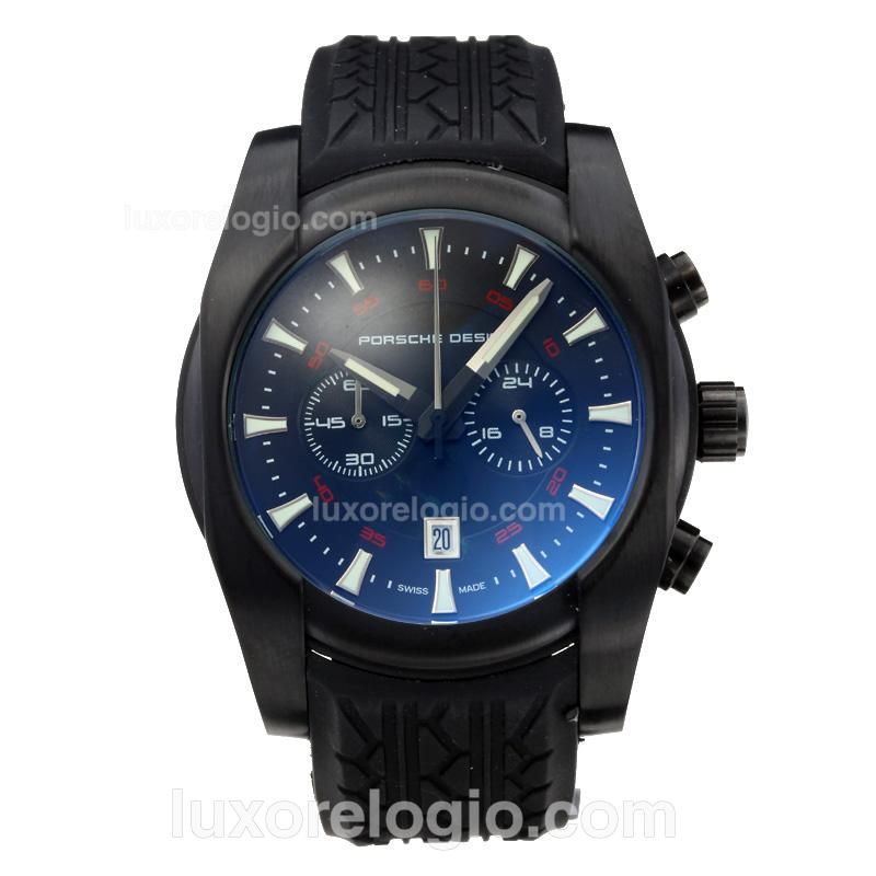 Porsche Design Classic Working Chronograph Full PVD with Black Dial-Rubber Strap