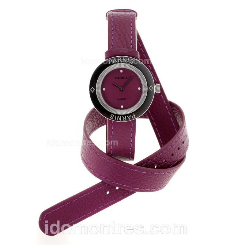 Parnis Diamond Marker with Purple Dial-Purple Leather Strap