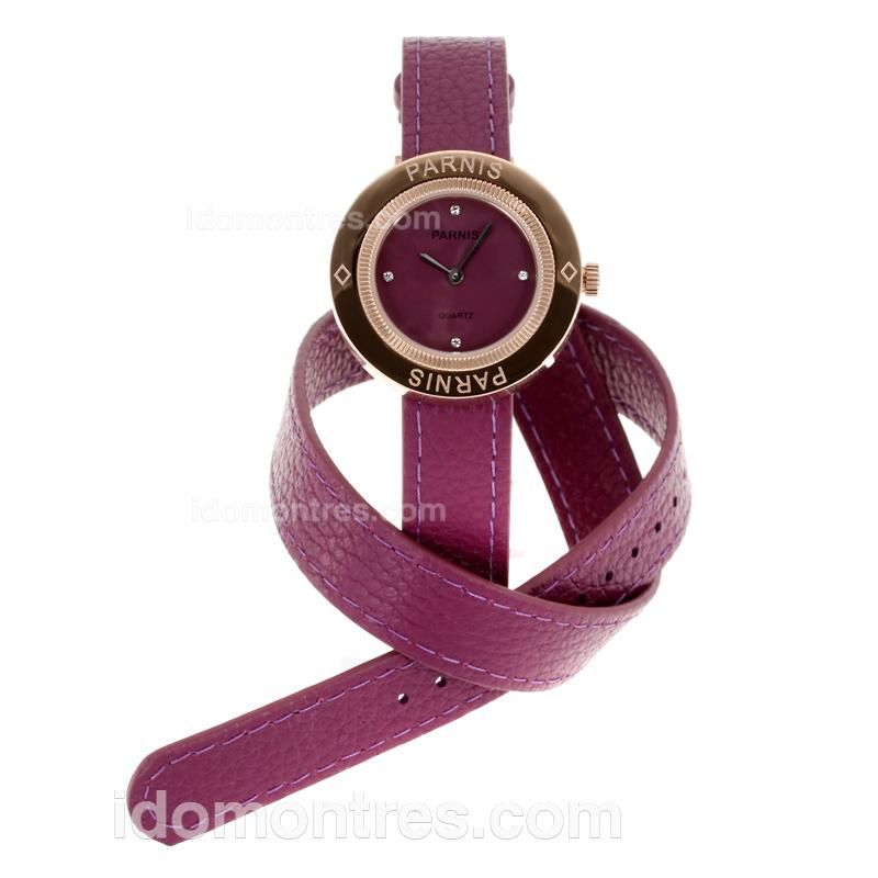 Parnis Rose Gold Case with Purple Dial-Purple Leather Strap